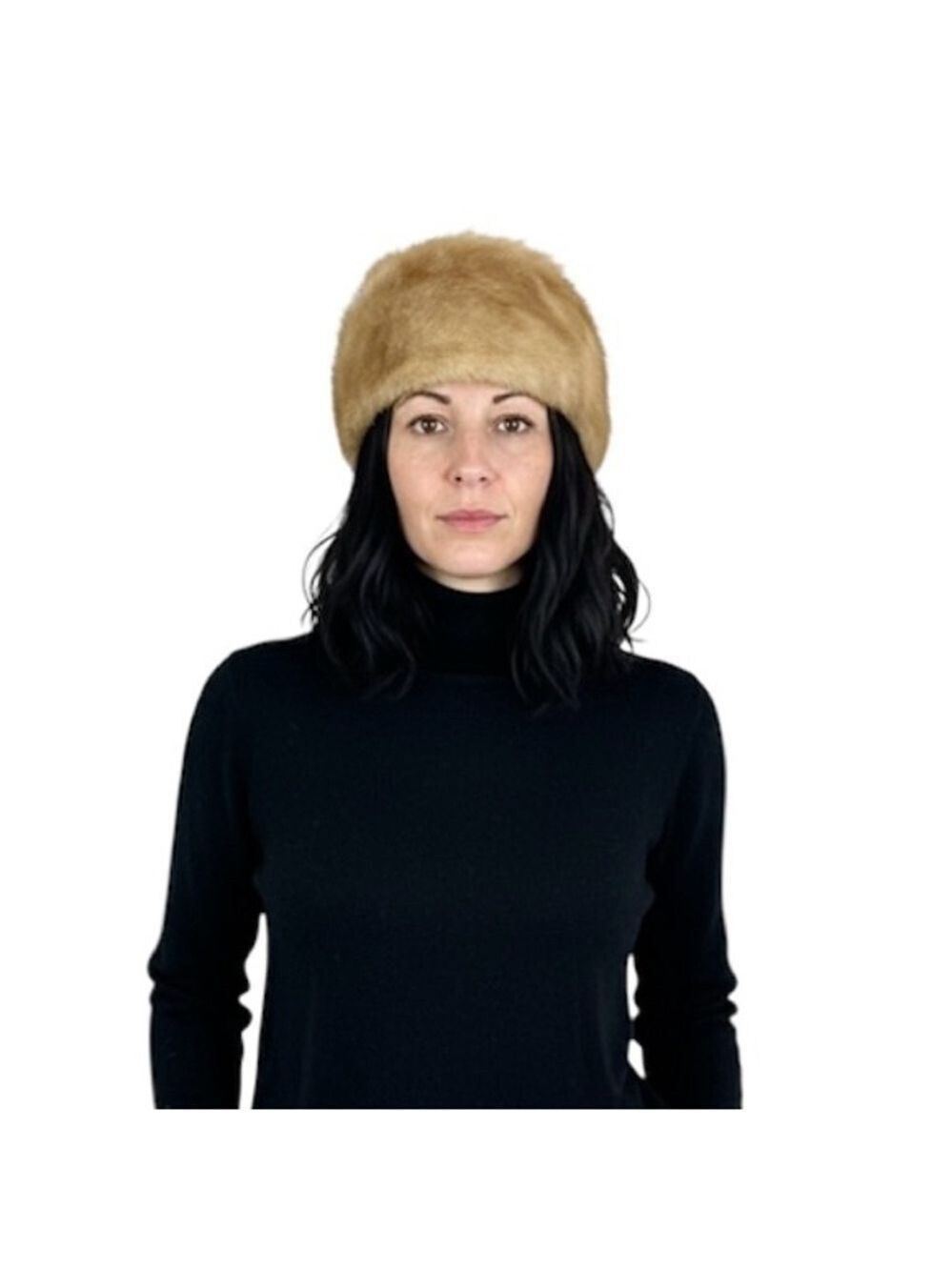 Vintage 60s union made camel tan genuine mink fur Cossack round winter hat